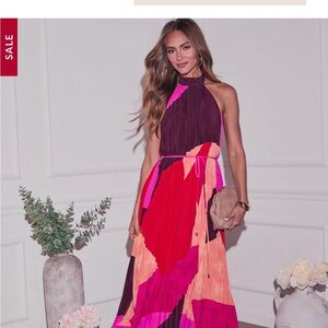 Vici Vibrant Pink and Purple Halter Maxi Dress